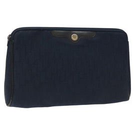 Christian Dior Trotter Canvas Clutch Bag Navy Gold Auth bs22117