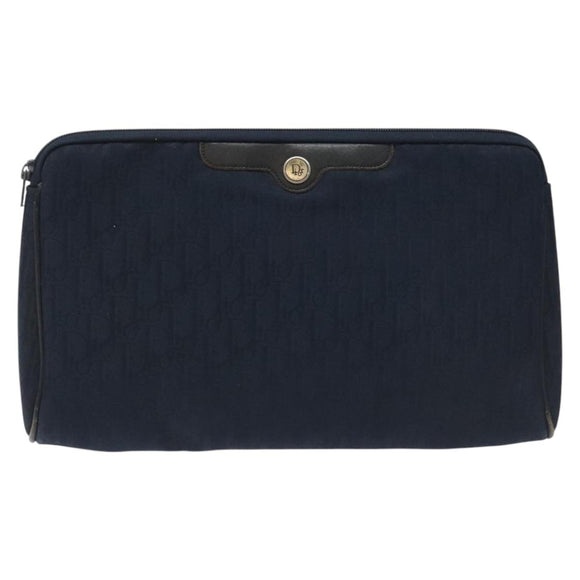 Christian Dior Trotter Canvas Clutch Bag Navy Gold Auth bs22117