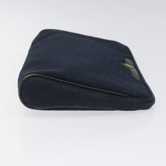 Christian Dior Trotter Canvas Clutch Bag Navy Gold Auth bs22117