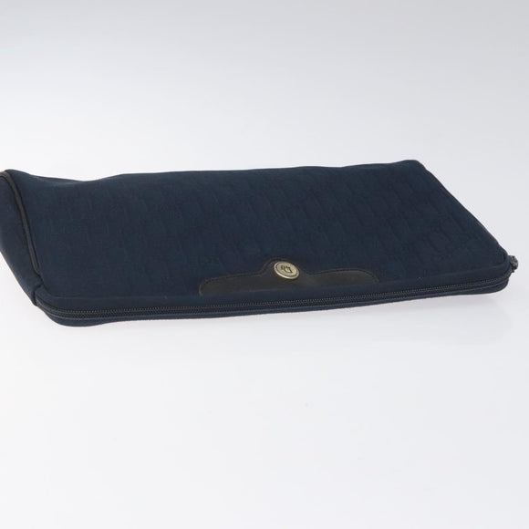 Christian Dior Trotter Canvas Clutch Bag Navy Gold Auth bs22117