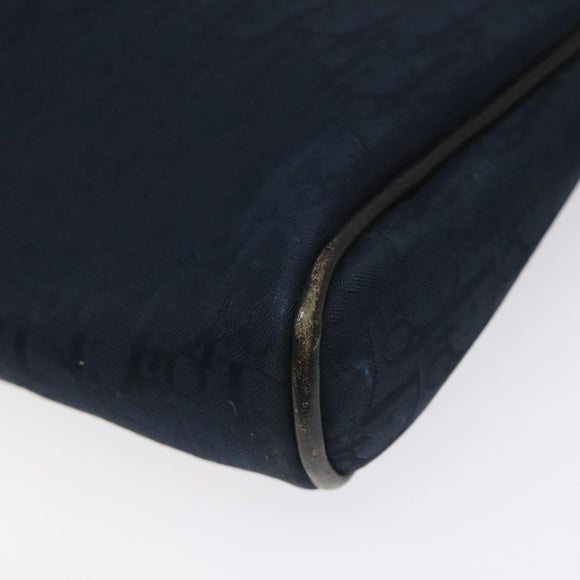 Christian Dior Trotter Canvas Clutch Bag Navy Gold Auth bs22117