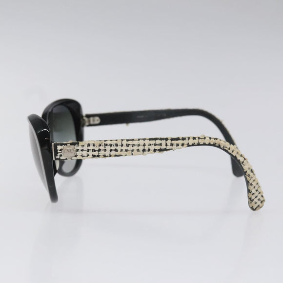 CHANEL Tweed Sunglasses Plastic Black CC Auth bs22164