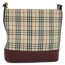 BURBERRY Nova Check Shoulder Bag Canvas Beige Red Auth bs22206-1