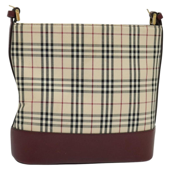 BURBERRY Nova Check Shoulder Bag Canvas Beige Red Auth bs22206