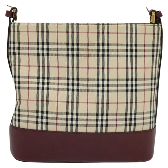 BURBERRY Nova Check Shoulder Bag Canvas Beige Red Auth bs22206