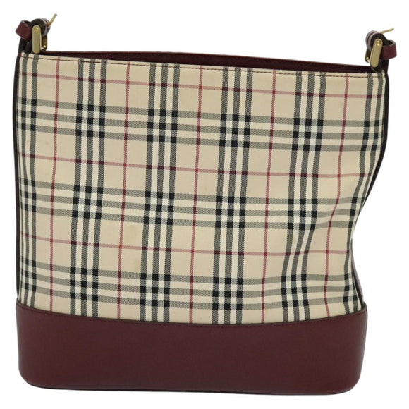 BURBERRY Nova Check Shoulder Bag Canvas Beige Red Auth bs22206