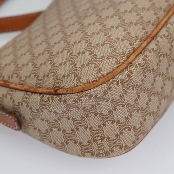 CELINE Macadam Canvas Shoulder Bag PVC Leather Beige Auth bs22230