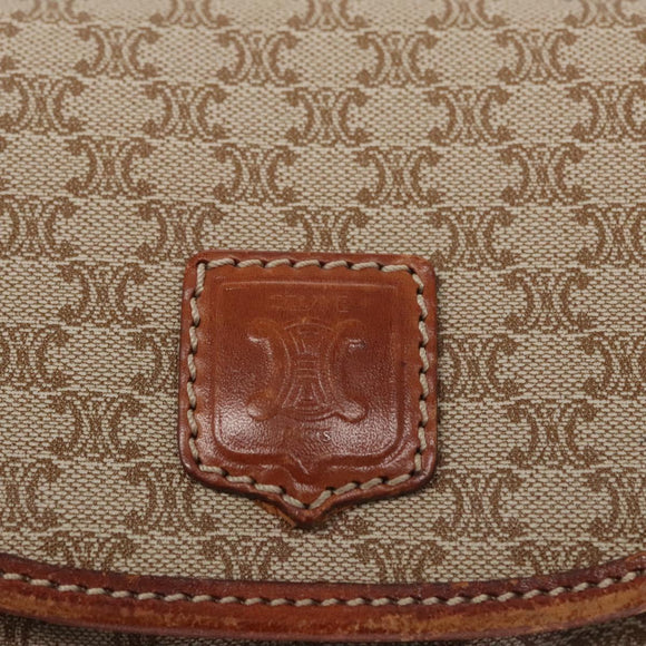 CELINE Macadam Canvas Shoulder Bag PVC Leather Beige Auth bs22230