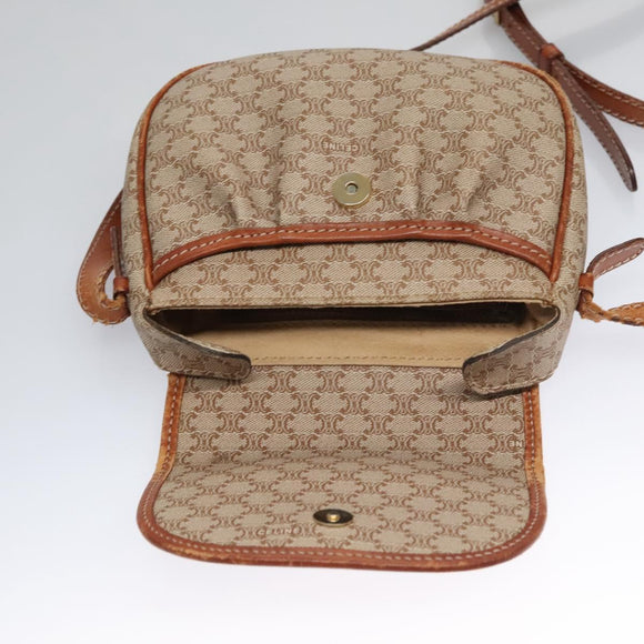 CELINE Macadam Canvas Shoulder Bag PVC Leather Beige Auth bs22230