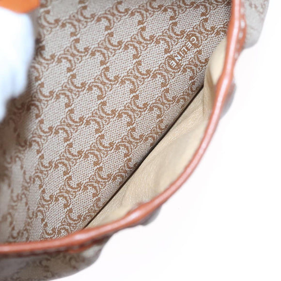 CELINE Macadam Canvas Shoulder Bag PVC Leather Beige Auth bs22230