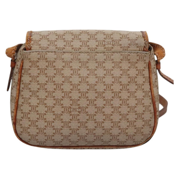 CELINE Macadam Canvas Shoulder Bag PVC Leather Beige Auth bs22230