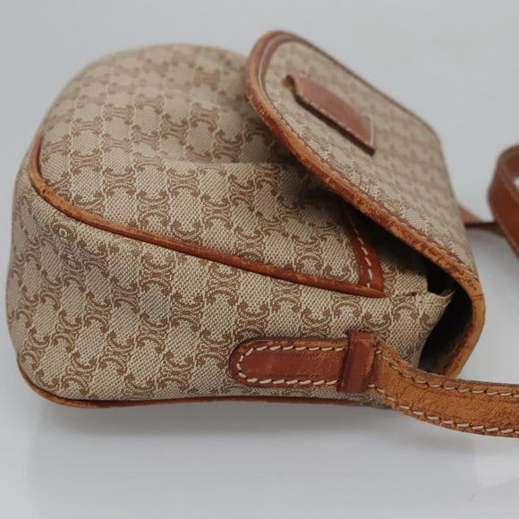 CELINE Macadam Canvas Shoulder Bag PVC Leather Beige Auth bs22230