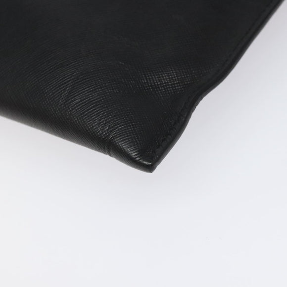PRADA Clutch Bag Safiano Leather Black Silver Auth bs22233