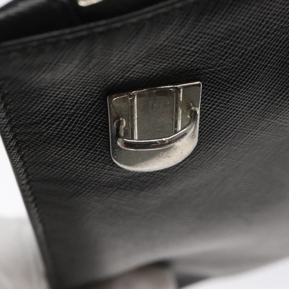 PRADA Clutch Bag Safiano Leather Black Silver Auth bs22233