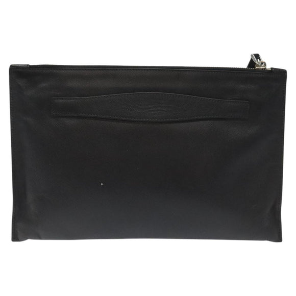 PRADA Clutch Bag Safiano Leather Black Silver Auth bs22233