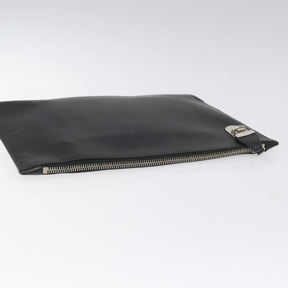 PRADA Clutch Bag Safiano Leather Black Silver Auth bs22233