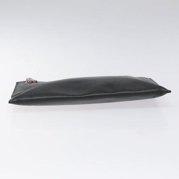 PRADA Clutch Bag Safiano Leather Black Silver Auth bs22233