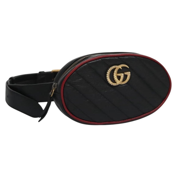 GUCCI GG Marmont Waist bag Leather Black Red Auth bs22241V