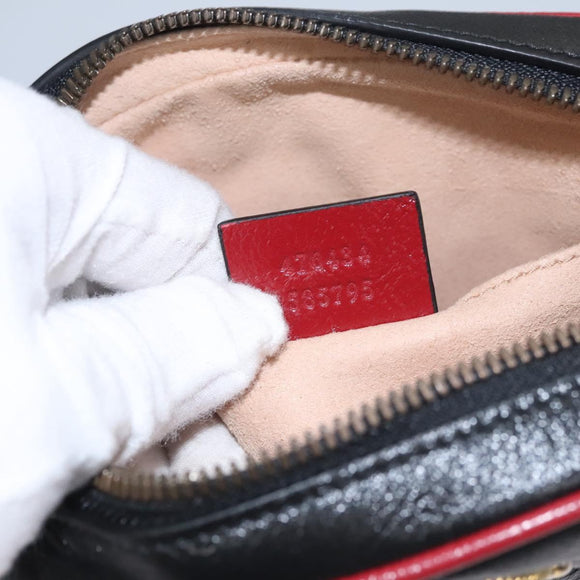 GUCCI GG Marmont Waist bag Leather Black Red Auth bs22241V