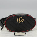 GUCCI GG Marmont Waist bag Leather Black Red Auth bs22241V-12