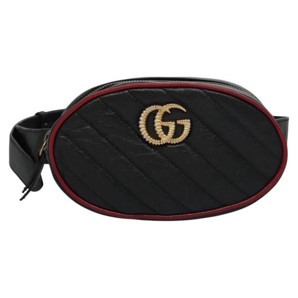 GUCCI GG Marmont Waist bag Leather Black Red Auth bs22241V
