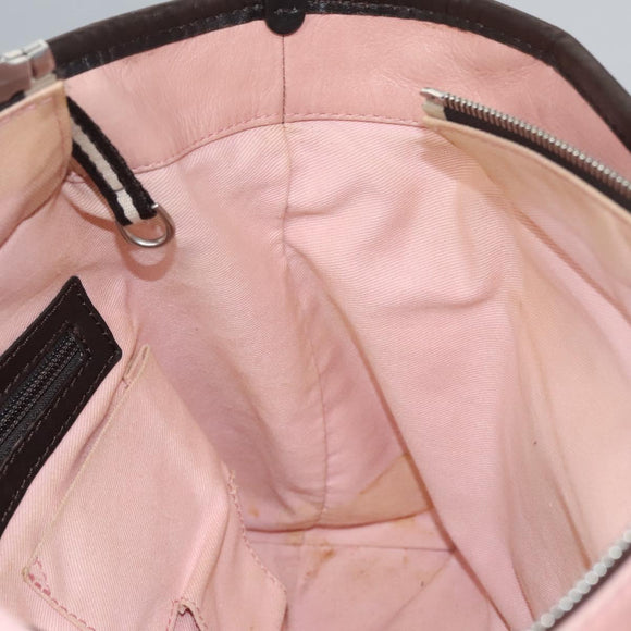 BALLY Tote Bag Leather Pink Dark Brown Silver Auth bs22247