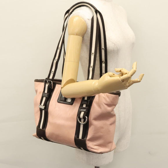BALLY Tote Bag Leather Pink Dark Brown Silver Auth bs22247