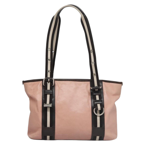 BALLY Tote Bag Leather Pink Dark Brown Silver Auth bs22247