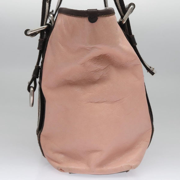BALLY Tote Bag Leather Pink Dark Brown Silver Auth bs22247