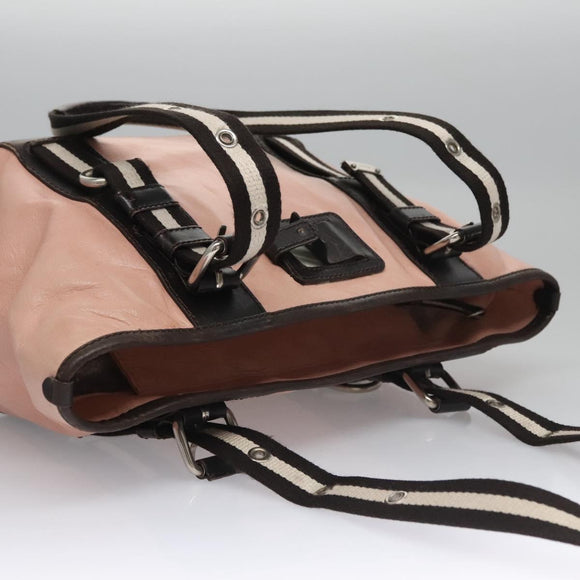 BALLY Tote Bag Leather Pink Dark Brown Silver Auth bs22247