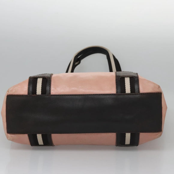 BALLY Tote Bag Leather Pink Dark Brown Silver Auth bs22247