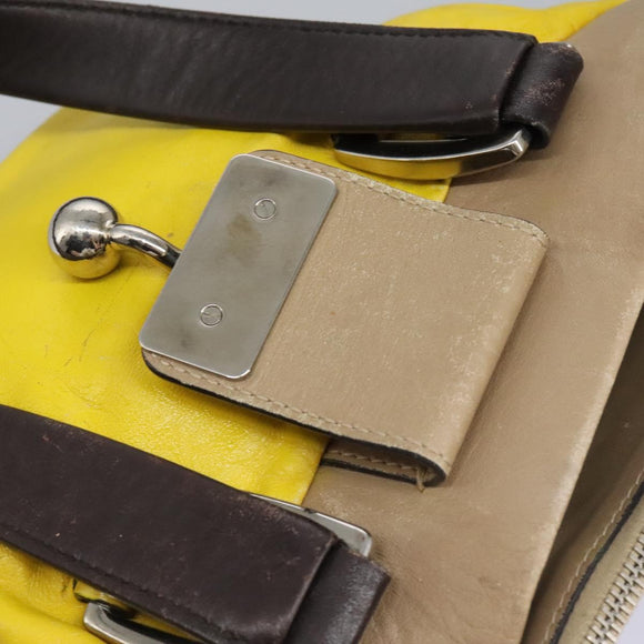 CELINE Hand Bag Leather Yellow Brown Silver Auth bs22250