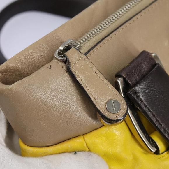 CELINE Hand Bag Leather Yellow Brown Silver Auth bs22250
