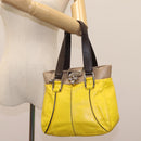 CELINE Hand Bag Leather Yellow Brown Silver Auth bs22250-25