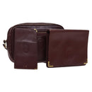 CARTIER Shoulder Bag Leather 3Set Red Auth bs22280-1