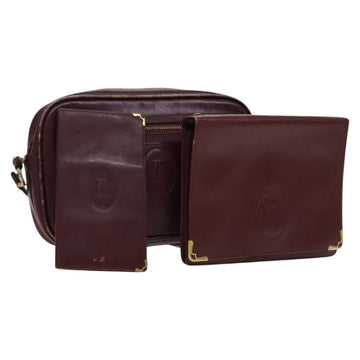 CARTIER Shoulder Bag Leather 3Set Red Auth bs22280