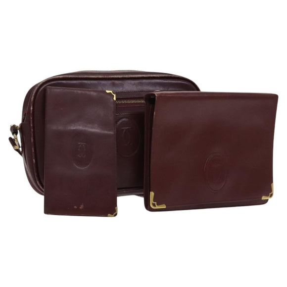 CARTIER Shoulder Bag Leather 3 Set Red Auth bs22280