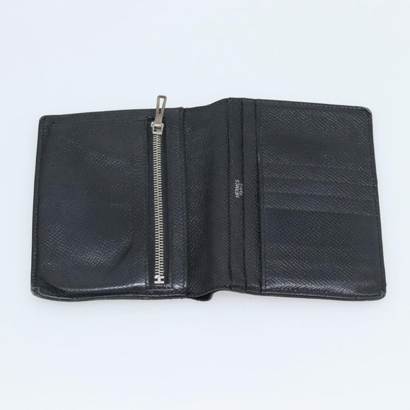 HERMES Wallet Shoulder Bag Canvas Leather 2Set Black Auth bs22282