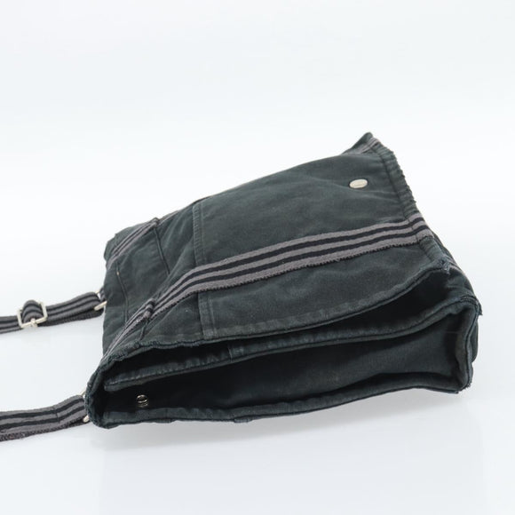 HERMES Wallet Shoulder Bag Canvas Leather 2Set Black Auth bs22282