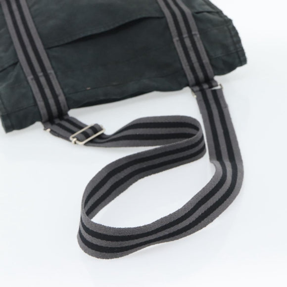 HERMES Wallet Shoulder Bag Canvas Leather 2Set Black Auth bs22282