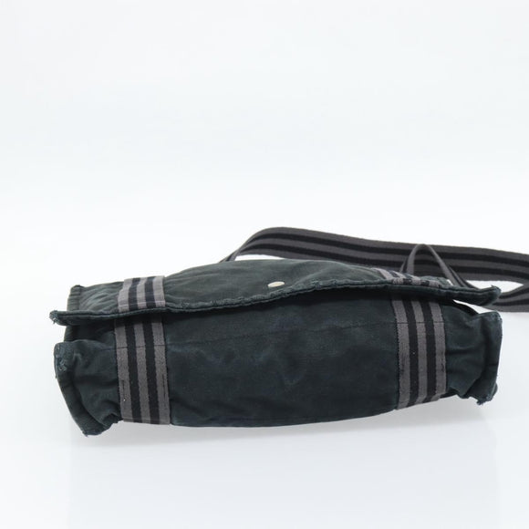HERMES Wallet Shoulder Bag Canvas Leather 2Set Black Auth bs22282