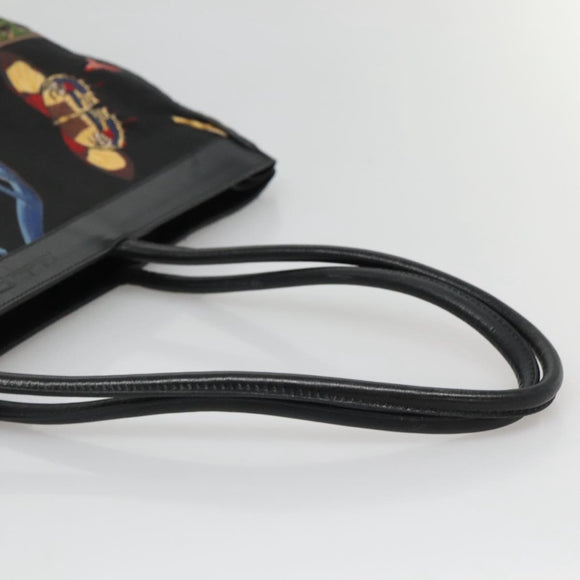 Salvatore Ferragamo Tote Bag Canvas Leather Black Gold Auth bs22290