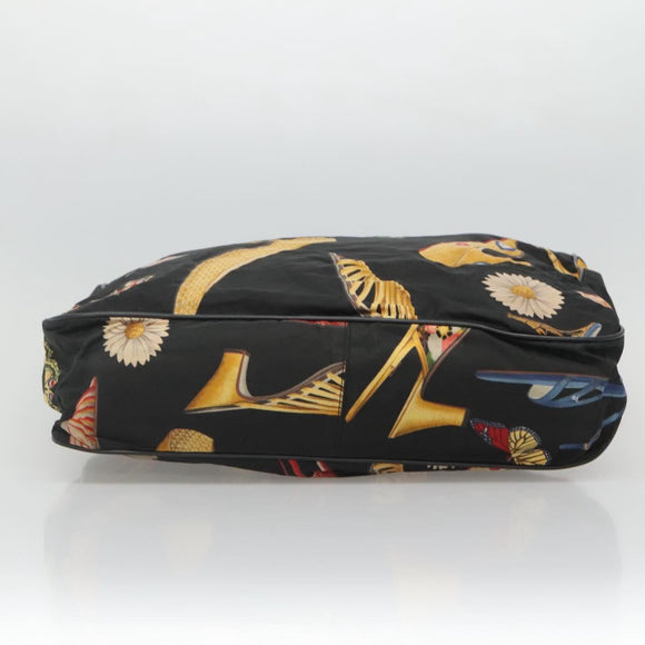 Salvatore Ferragamo Tote Bag Canvas Leather Black Gold Auth bs22290