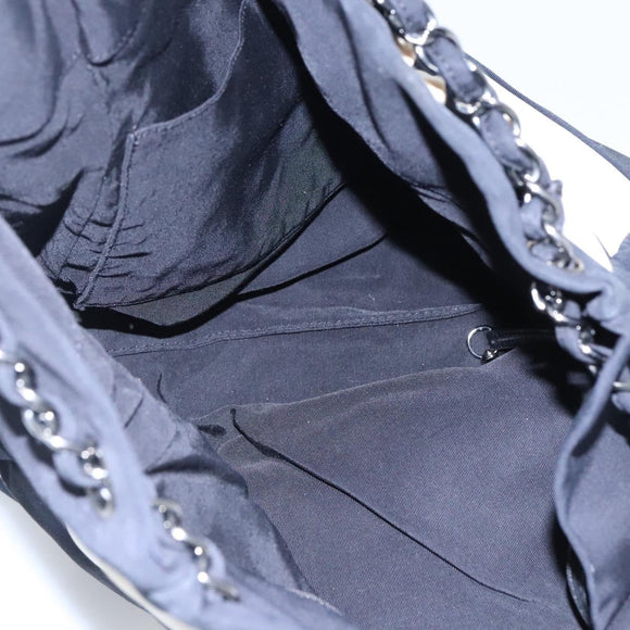 CHANEL Chain Tote Bag Canvas Navy White CC Auth bs22293