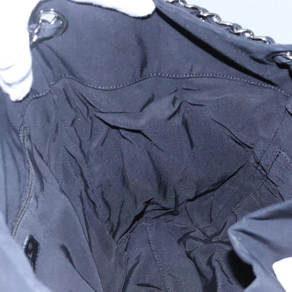 CHANEL Chain Tote Bag Canvas Navy White CC Auth bs22293