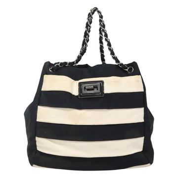 CHANEL Chain Tote Bag Canvas Navy White CC Auth bs22293 - 0