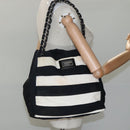 CHANEL Chain Tote Bag Canvas Navy White CC Auth bs22293-23