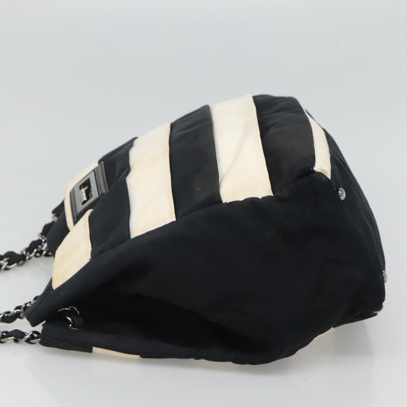 CHANEL Chain Tote Bag Canvas Navy White CC Auth bs22293