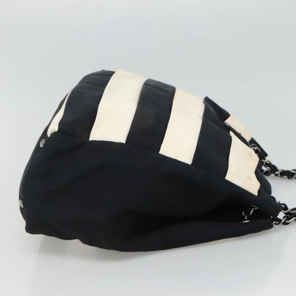 CHANEL Chain Tote Bag Canvas Navy White CC Auth bs22293