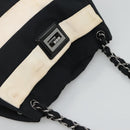 CHANEL Chain Tote Bag Canvas Navy White CC Auth bs22293-6